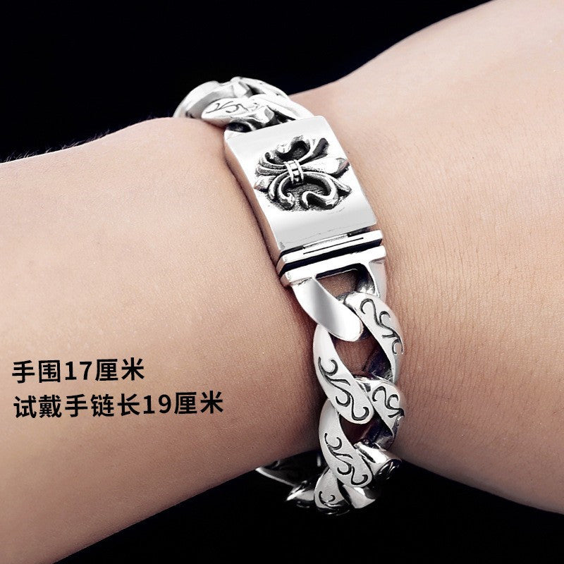 Wholesale Silver Plated Men S Retro Thai Gold Flower Bracelet Hip Hop Fashion Jewelry Accessory Everyday Gift