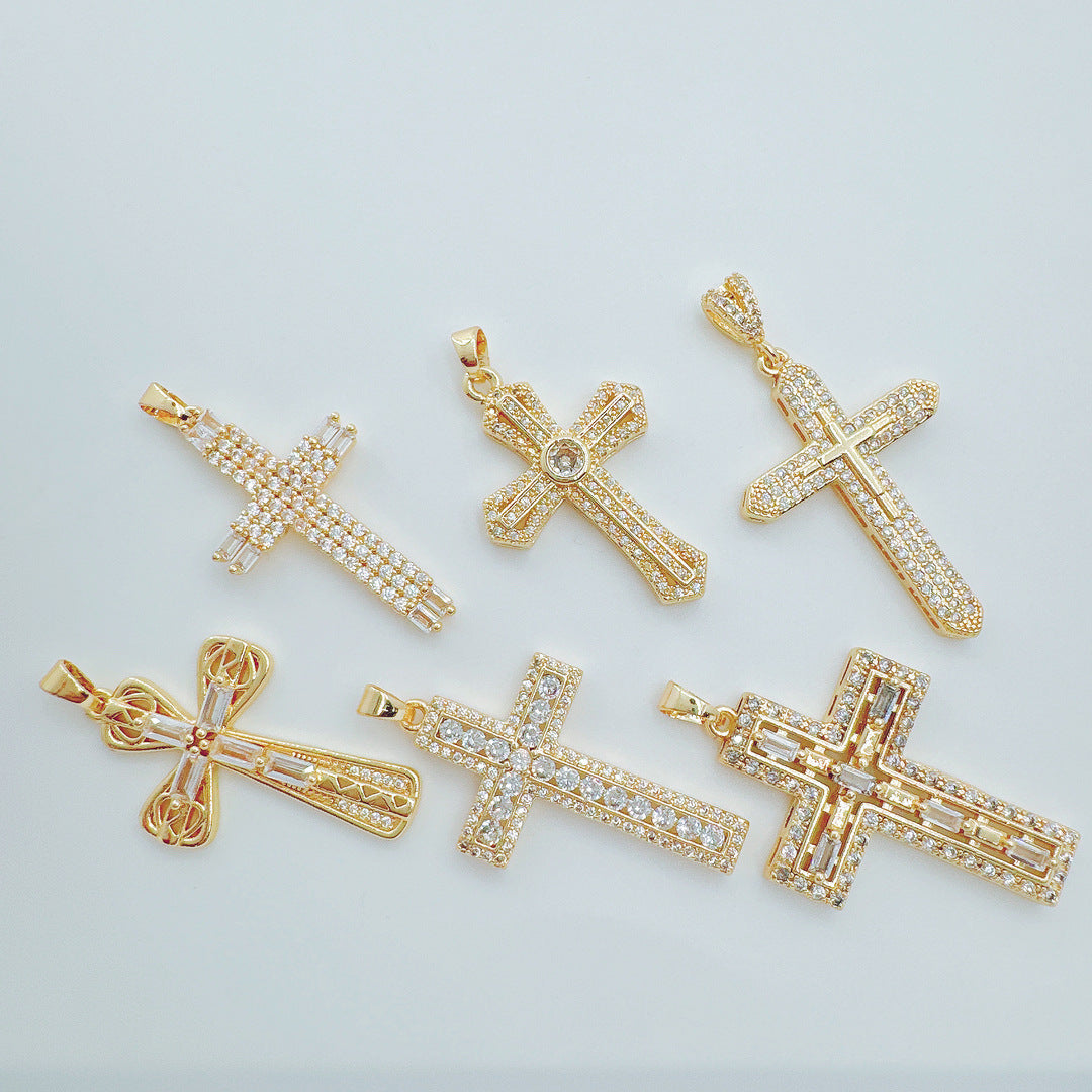 Wholesale Micro-set Gold Plated Cross Pendant Necklace Trendy Jewelry Accessory for Women