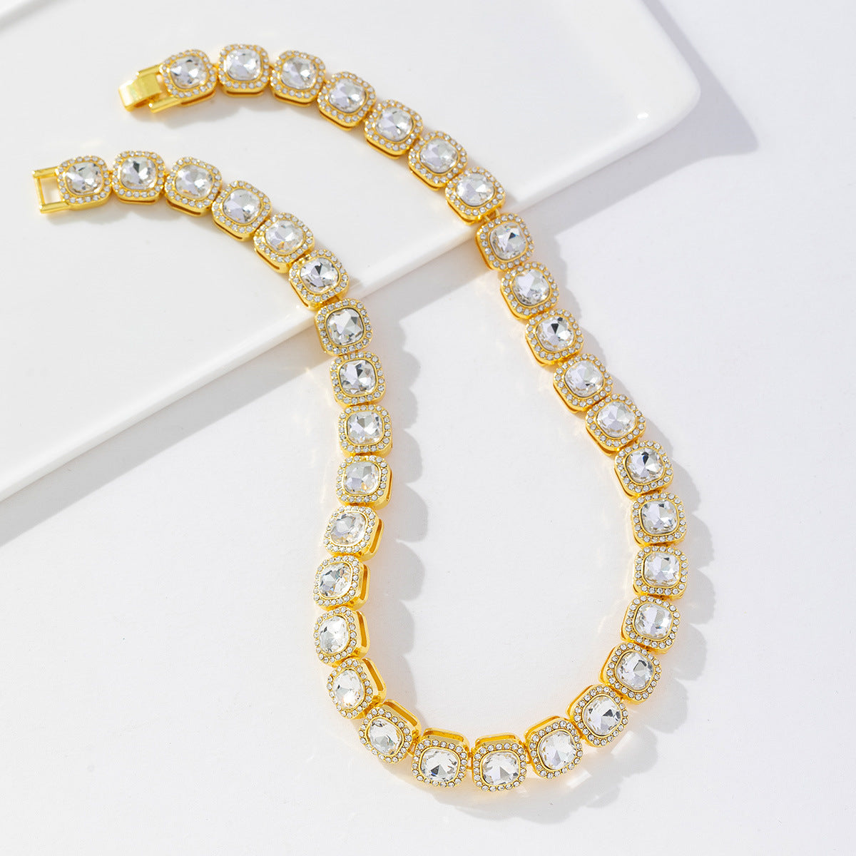 Wholesale 2pcs Hip Hop Alloy Diamond Bracelet Cuban Chain Necklace ACC-NE-MeiWeite010