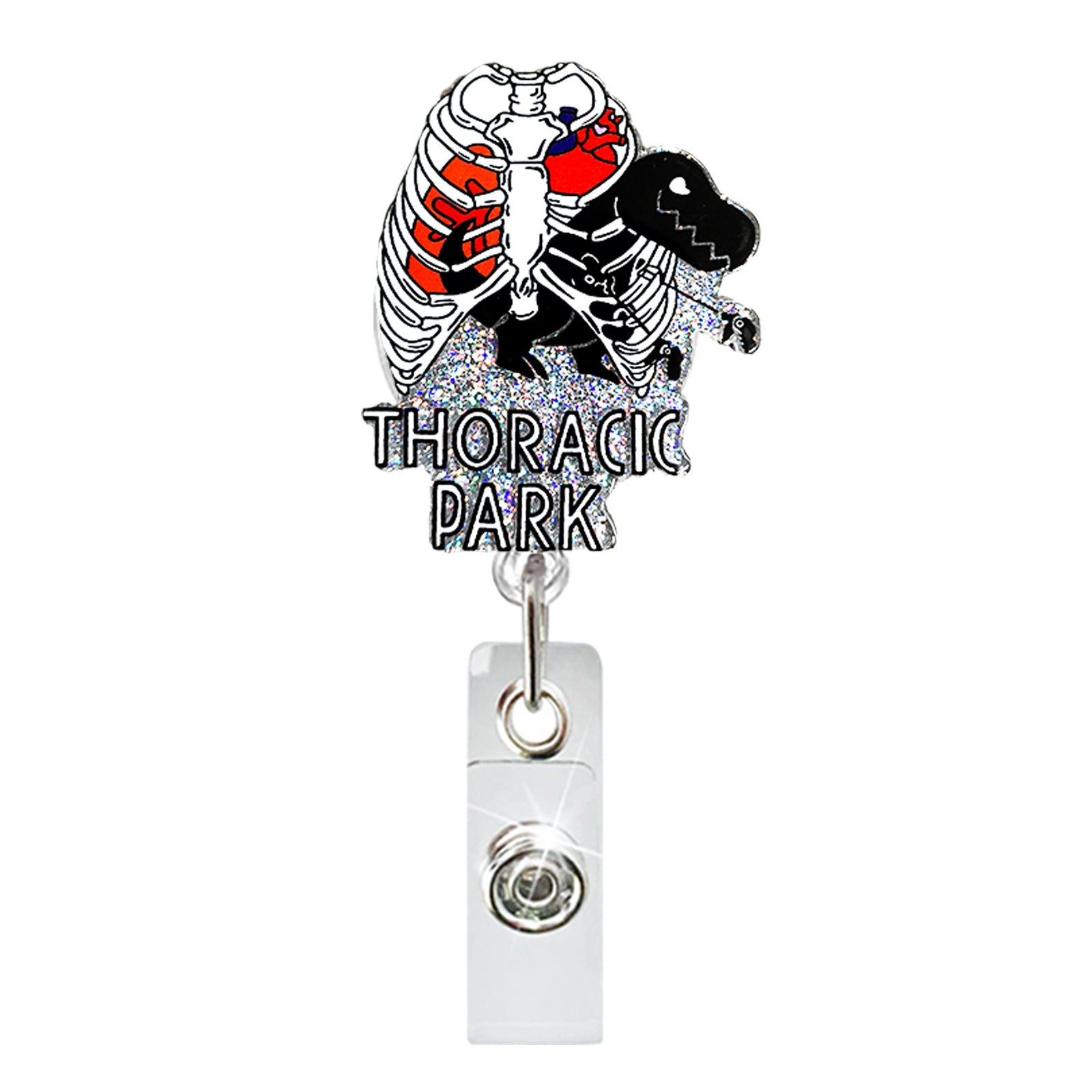 Wholesale Glitter Skeleton Finger Acrylic Badge Scroll Retractable Keychain Badge Reels ACC-KC-ChiHai013