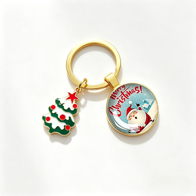 Wholesale Christmas Themed Metal Keychain Pendant With Epoxy Print Decorative Car Key Accessory Gift For Boutique Resale