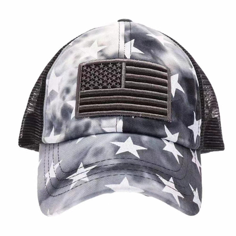 Wholesale ponytail baseball cap cross embroidered American flag  peaked cap