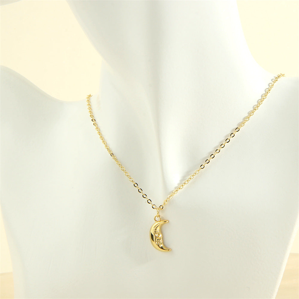 Wholesale  Copper Plated 18K Gold Moon Necklace Light Luxury Elegant Devil's Eye Oil Drop Clavicle Chain
