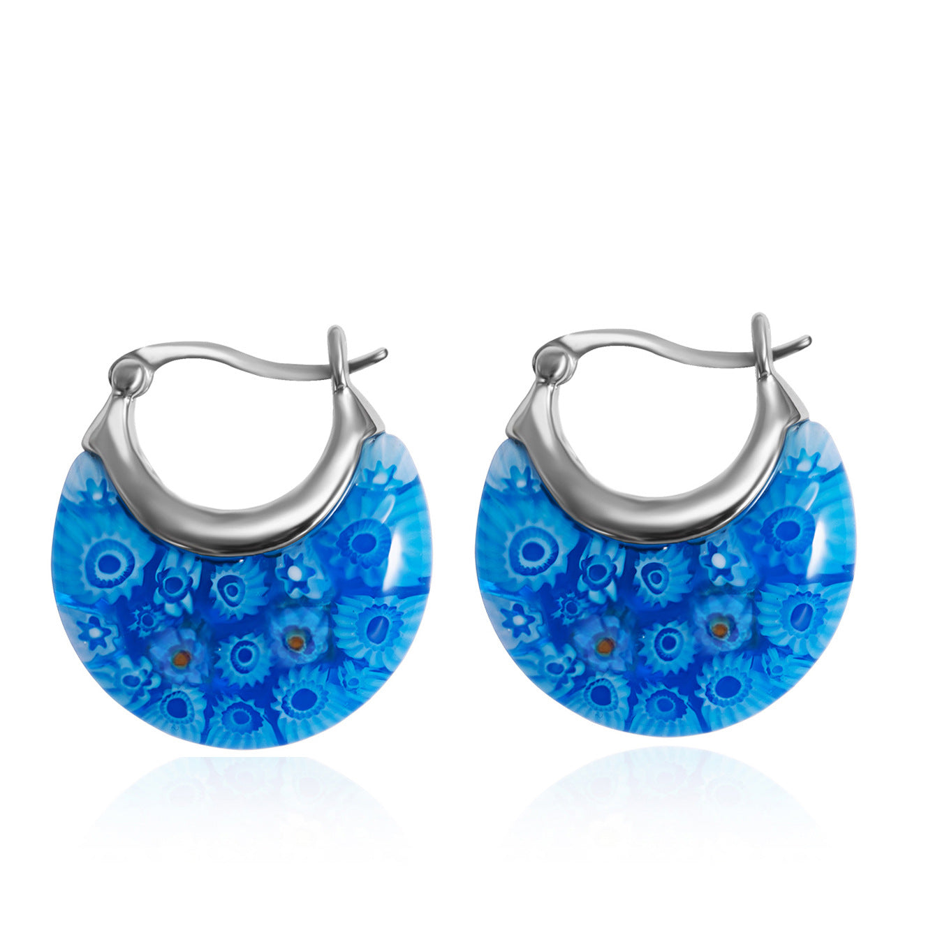 Wholesale Handmade Thousand Flower Glass Flower Stainless Steel Earrings