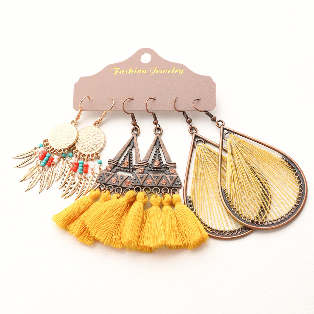 Wholesale Bohemian Tassel Earrings Set Alloy Electroplated Party Wear Jewelry