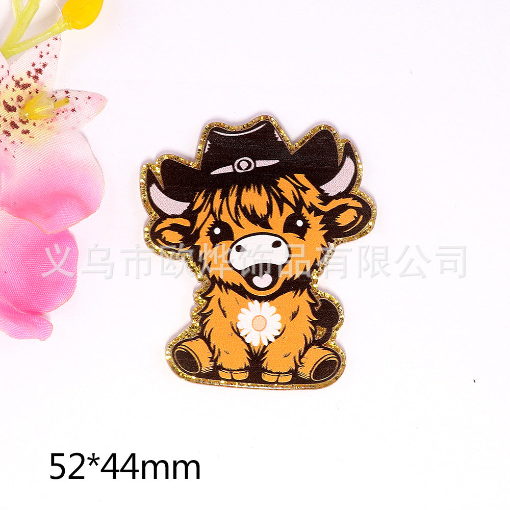 Wholesale 10pcs DIY Flatback Western Style Cow Acrylic Flatback Badge Scroll Retractable Keychain DIY Accessories ACC-FK-OuYe011