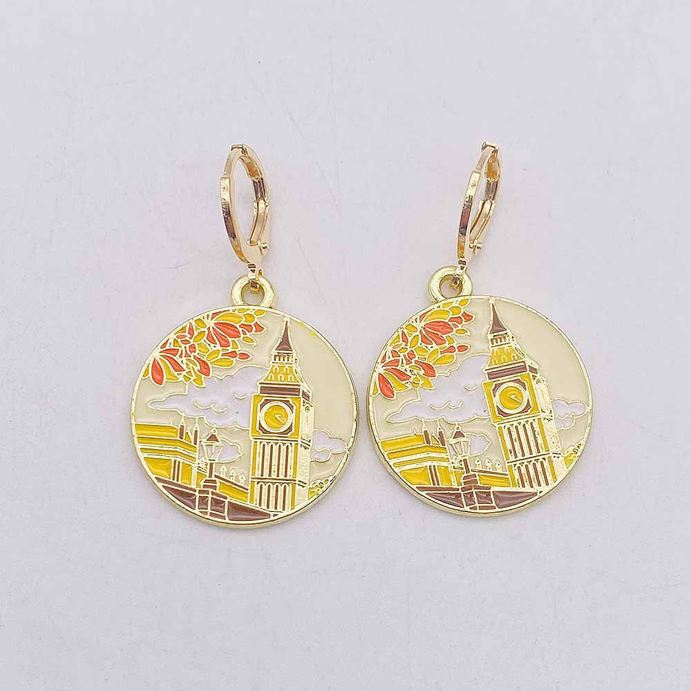 Wholesale City Architecture Scenery Earrings Alloy Oil Drop Pendant Earrings Acrylic Earrings ACC-ES-Chengy002