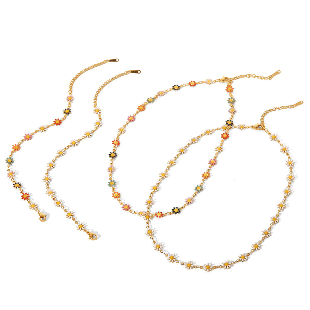 Wholesale Stainless Steel Necklace Bracelet 18K Gold White Color Small Daisy Chain ACC-BT-JieDing001