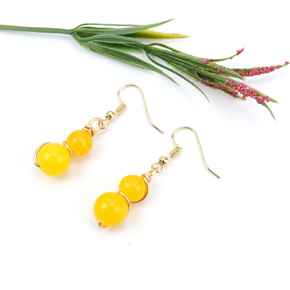 Wholesale Handmade Tree Design Gold Tone Crystal Beaded Wire Wrapped Drop Earrings Fashion Accessory Gift Boutique Resale