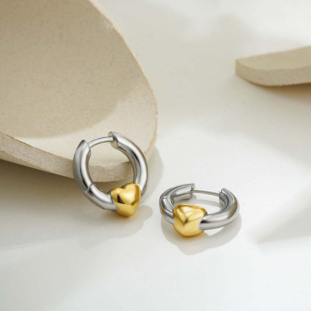 Wholesale Stainless Steel Two-color Gold-plated Silver Color Matching Love Earrings