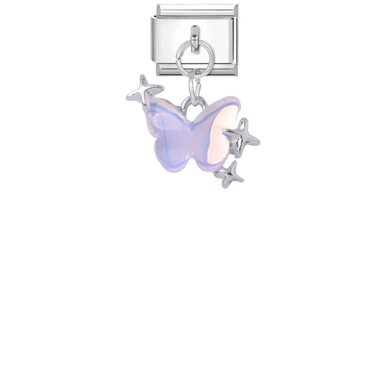 Wholesale Stylish DIY Bracelet Kit Titanium Steel Purple Pink Butterfly Star Charms Jewelry Accessory
