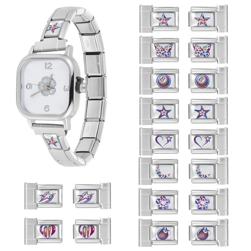 Wholesale 9mm Italian Charm Starter Bracelets DIY square Single Section Creative Stainless Steel Composable Bracelet