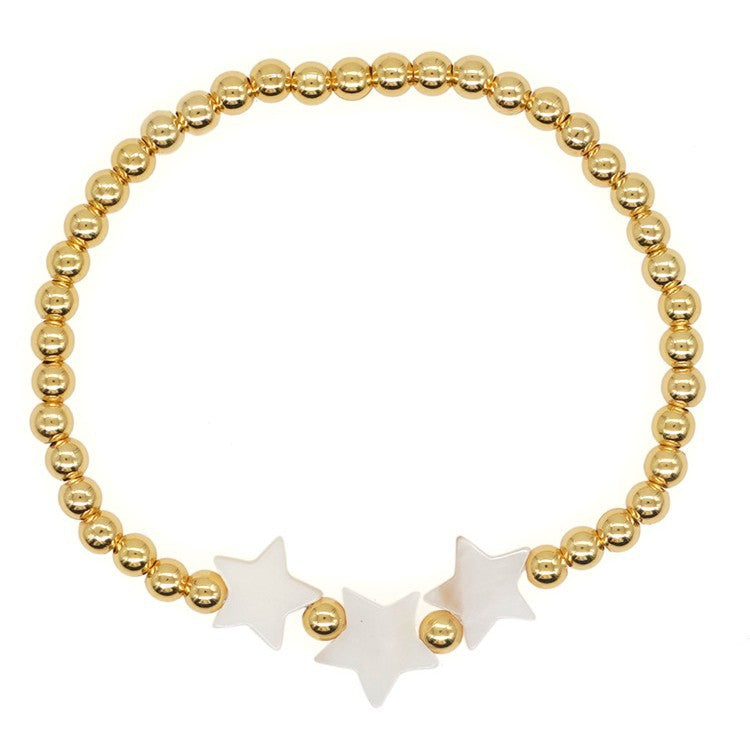 Wholesale  Vacation Style 18K Gold-plated Copper Bead Shell Five-pointed Star Handmade Beaded Wearing Women's Bracelet