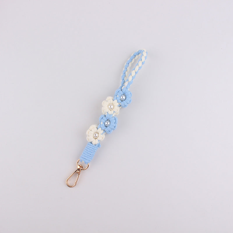 Wholesale Handwoven Pearl Flower Keychain Cute Candy Color Phone Lanyard With Cotton Rope Chic Bag Charm Everyday Use