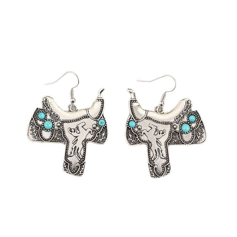 Wholesale Bohemian Western Style Saddle Inlaid Turquoise Vintage Alloy Earrings