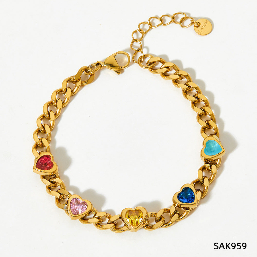 Wholesale Stainless steel bracelet stitching zircon bracelet set