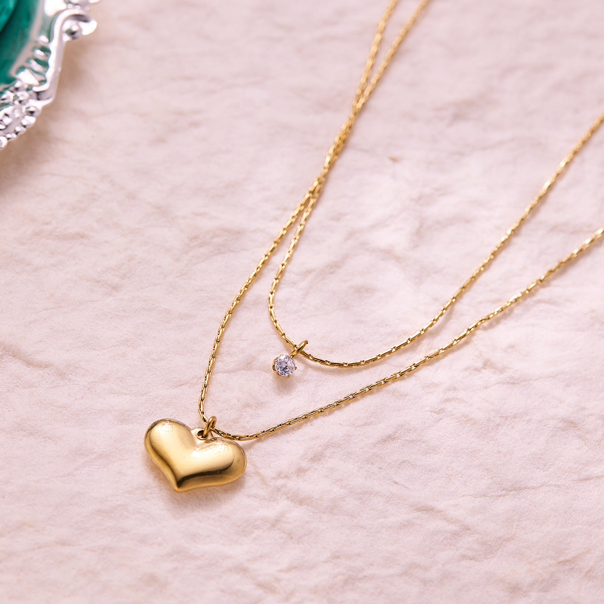 Wholesale Titanium Steel  Heart-shaped Small Diamond Double-layer Necklace