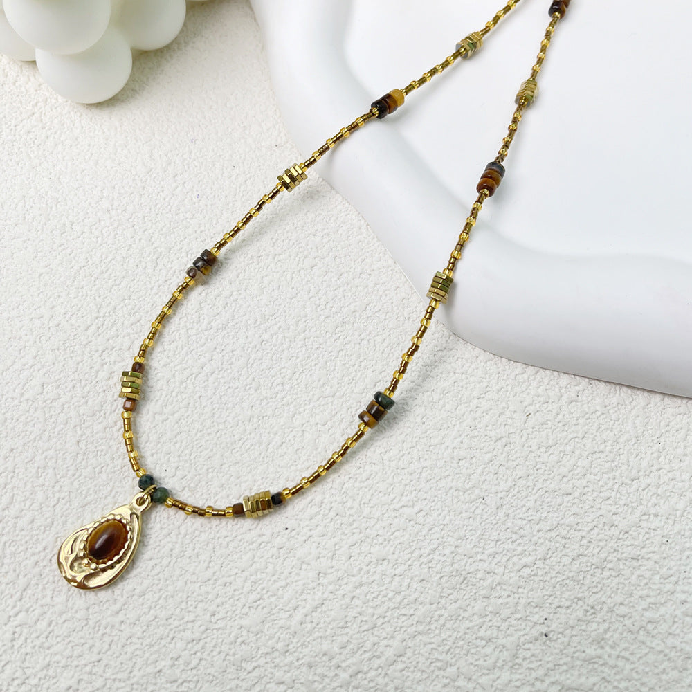 Wholesale Natural Tiger Eye Stone Rice Beads Necklace