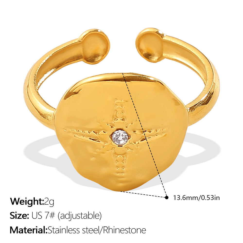 Wholesale  Retro Golden Cross Star Diamond Open Ring Niche Design Light Luxury Personalized Ring