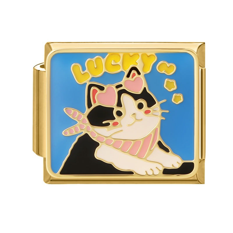 Wholesale Cute Cat Landscape DIY Modular Charm Bracelet Stainless Steel Gold Base Jewelry Accessory