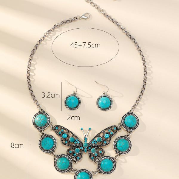 Wholesale Boho Vintage Turquoise Butterfly Necklace Earrings Set ACC-NE-Gaoz004