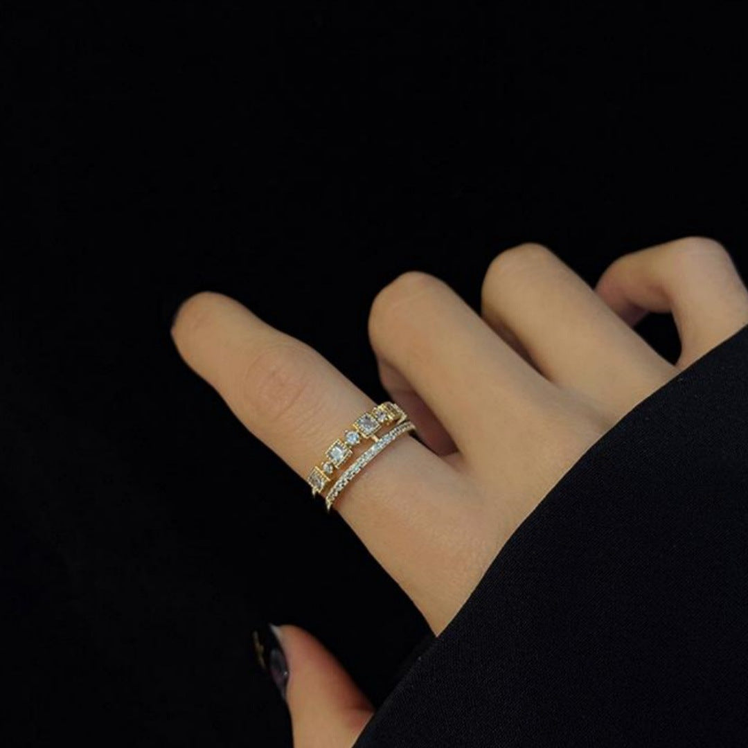 Wholesale  Light Luxury Shiny Micro-inlaid Rhinestone Double-layer Opening Ring