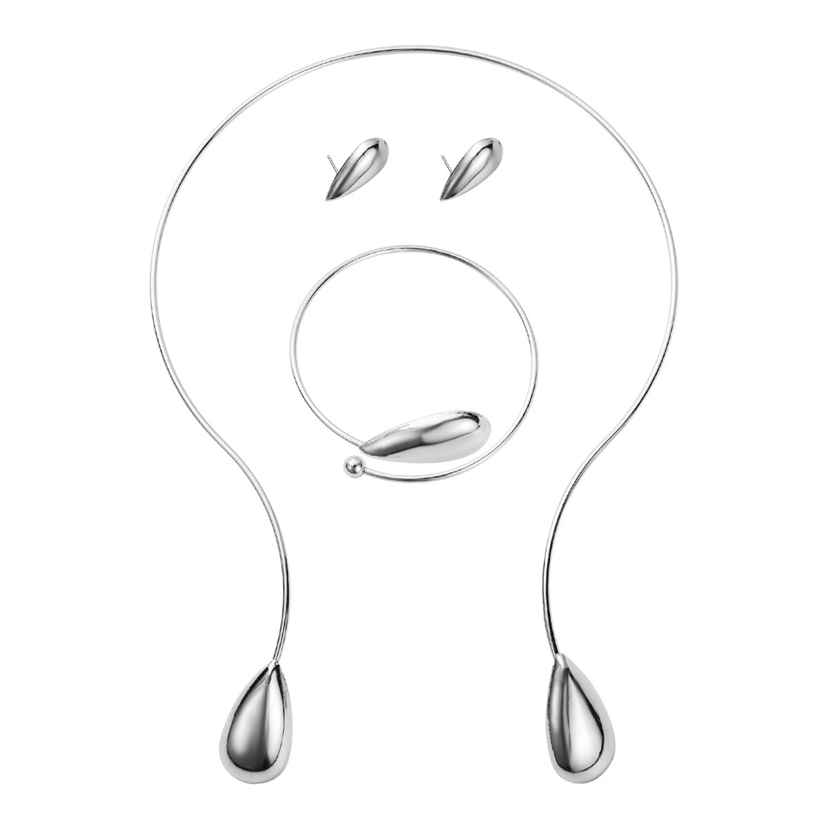 Wholesale personality water drop shape collar bracelet earrings jewelry suit