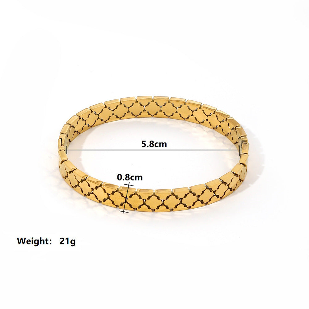 Wholesale Golden Stainless Steel Zircon Hollow Bracelet Retro Titanium Steel Bracelet Ornament Vintage  ACC-BT-Yazhi001