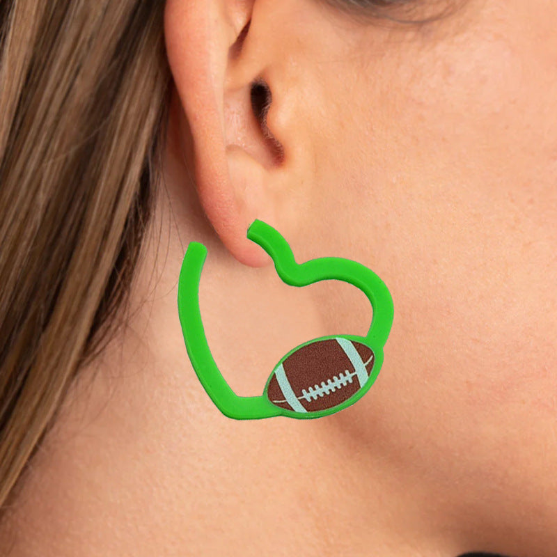 Wholesale 2pairs/pack Sports Colorful C-shaped Earrings Retro Fluorescent Color Rugby Football Volleyball Basketball Acrylic Earrings ACC-ES-HY117