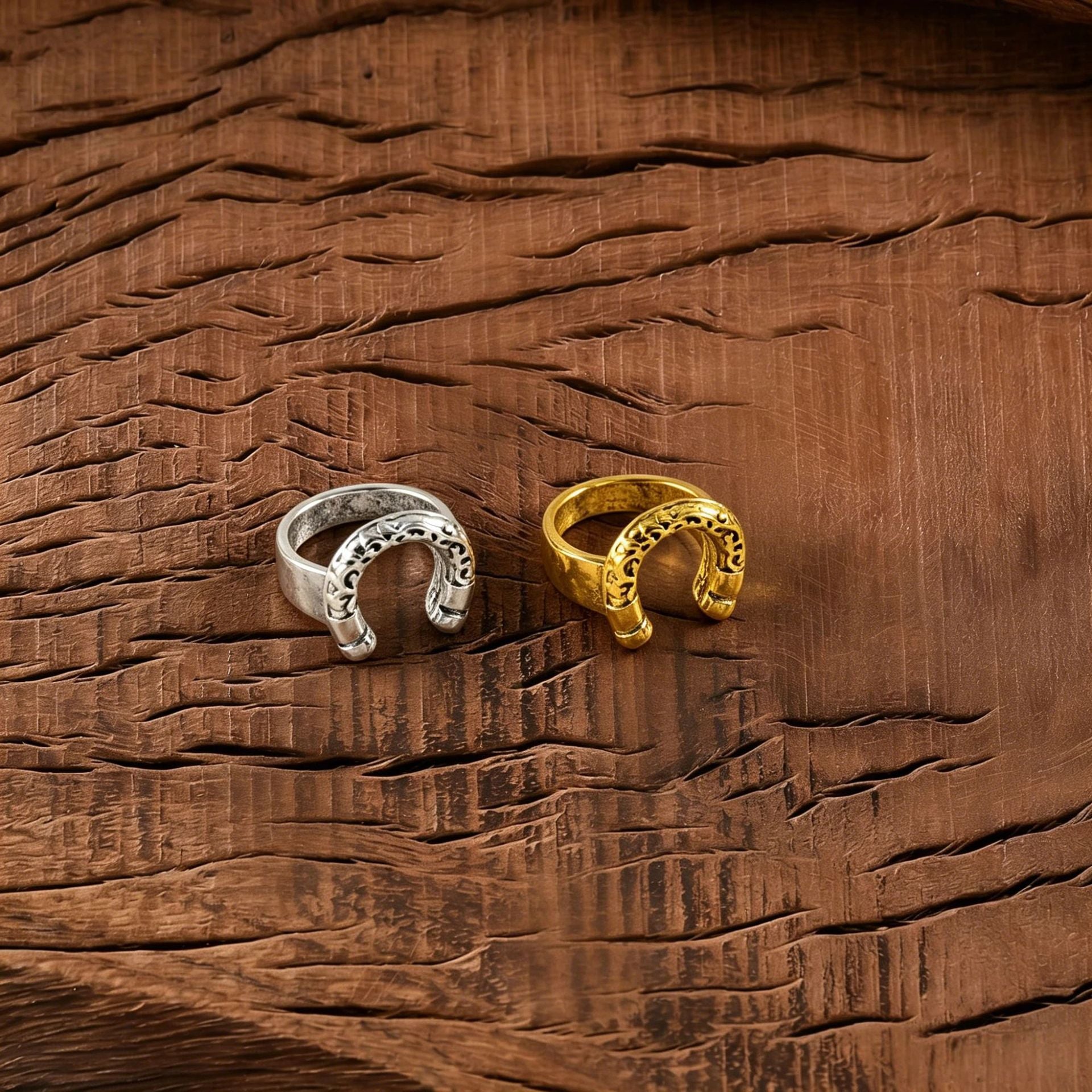 Wholesale Western Cowboy Style Horseshoe Ring Set Gold Zinc Alloy Electroplated 3 Piece Jewelry Accessory For Parties