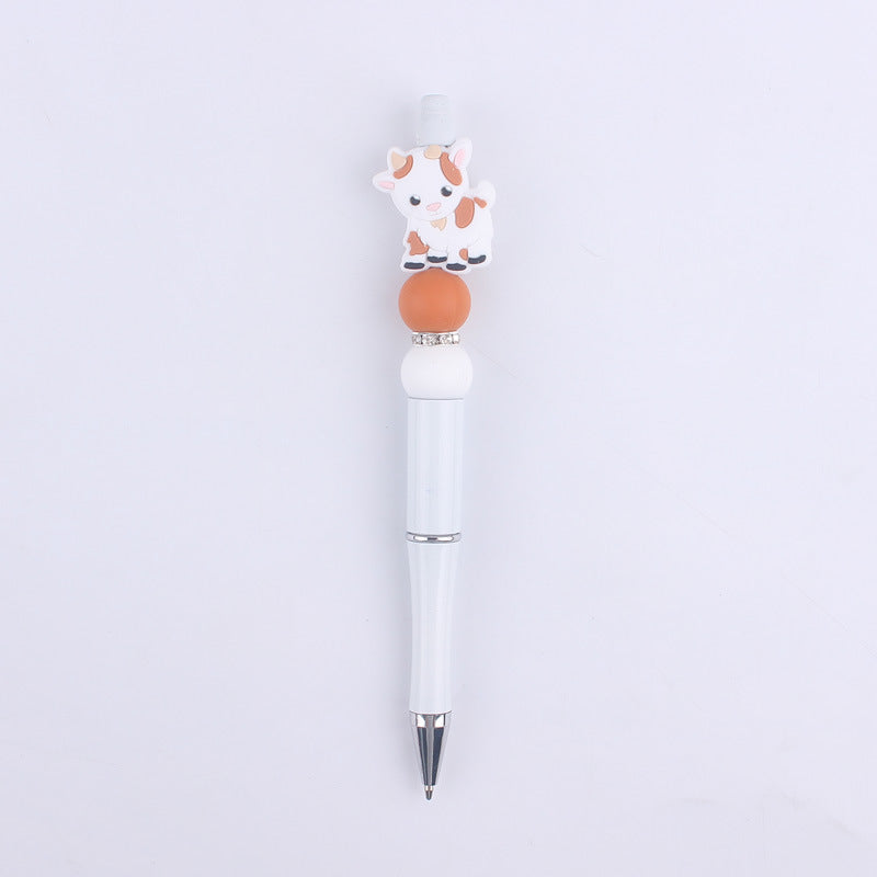 Wholesale Handmade Beaded Pen Cartoon Animal Cow Silicone Beaded Ballpoint Pen