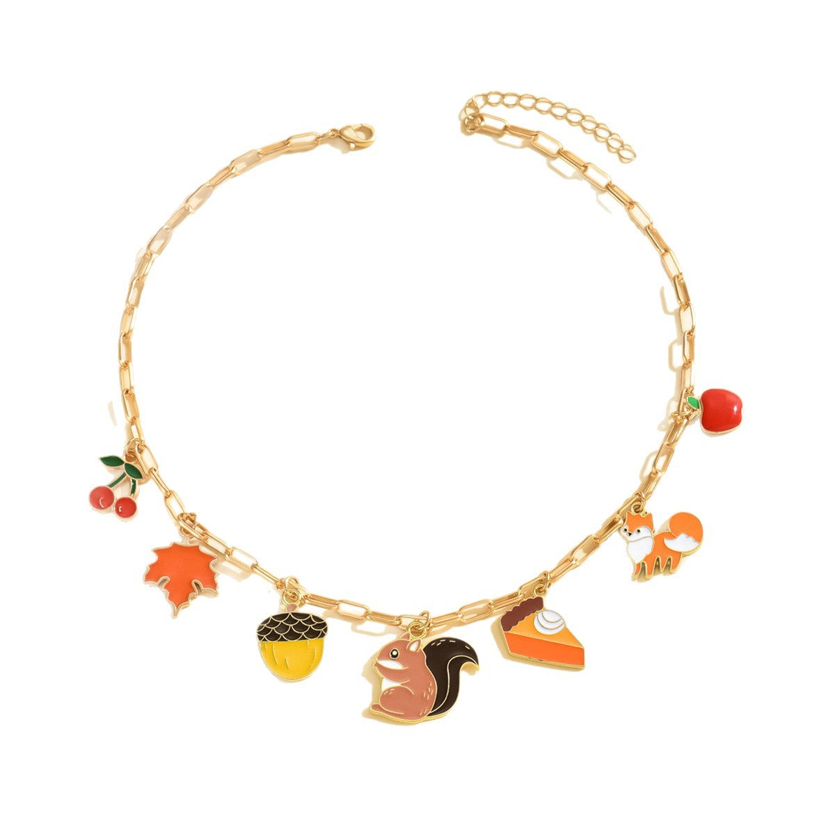 Wholesale squirrel  fox pine cone maple leaf apple dripping oil pendant necklace