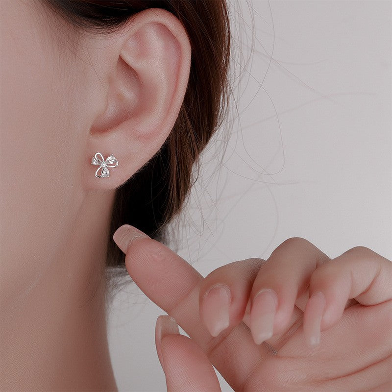 Wholesale Sterling Silver 925 New Arrival Three-leaf Flower Stud Earrings
