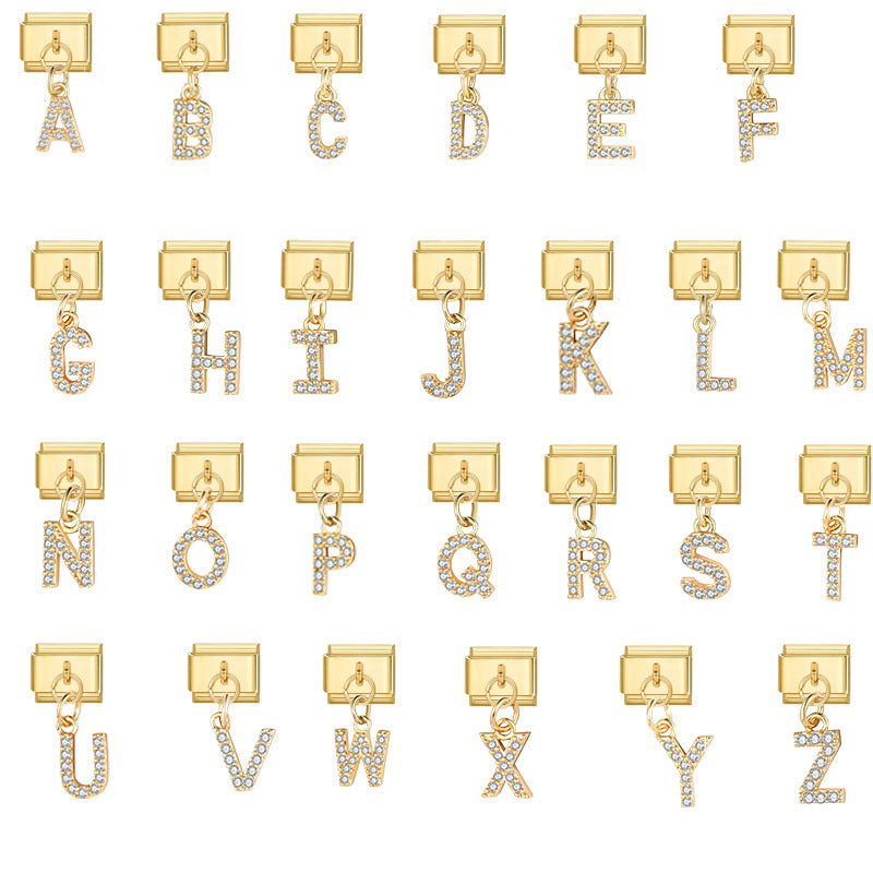 Wholesale Gold-Plated Stainless Steel English Letter Charm Pendant for DIY Bracelet Jewelry Accessory