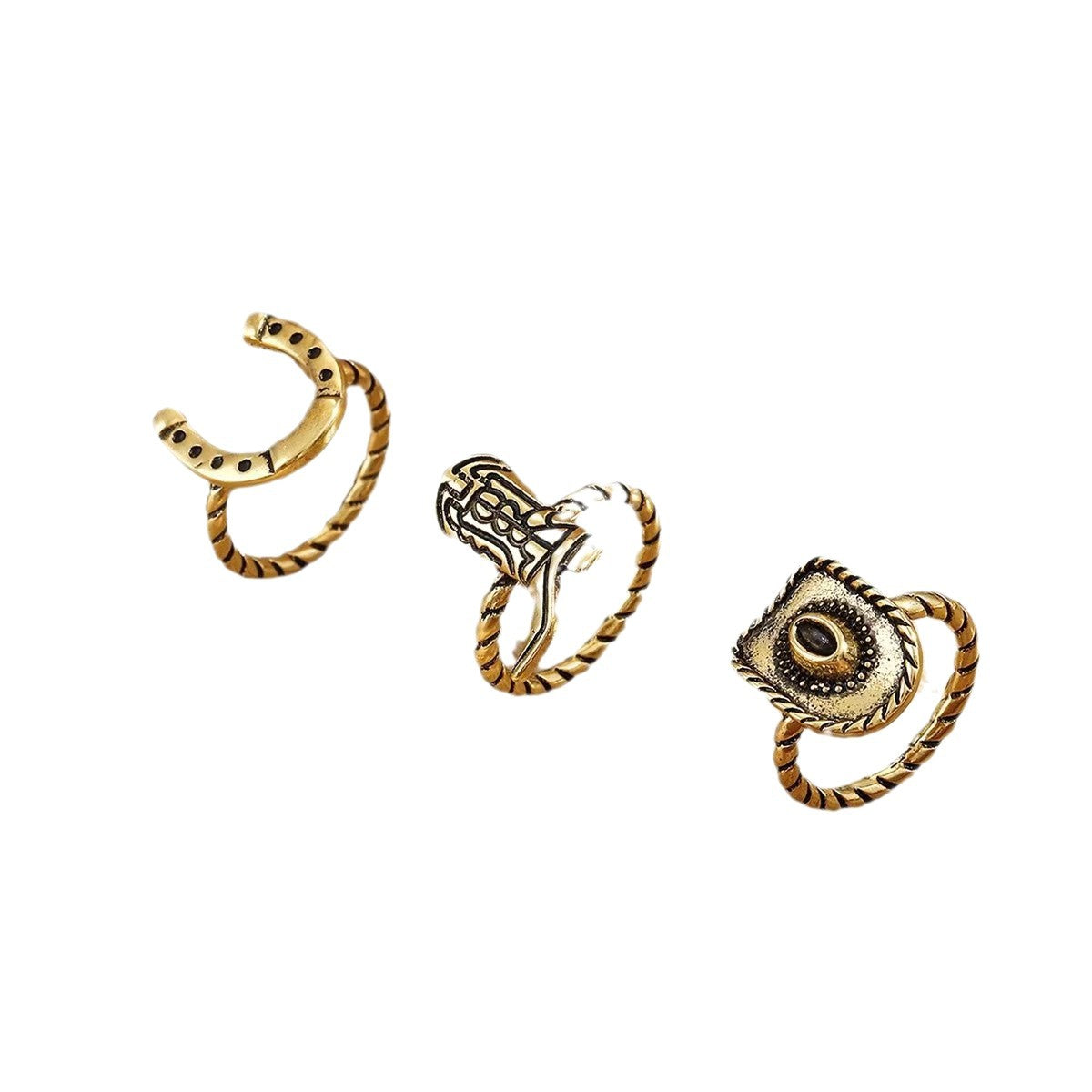 Wholesale Retro Western Cowboy Ring Set For Women Antique Silver Alloy Chic Everyday Jewelry