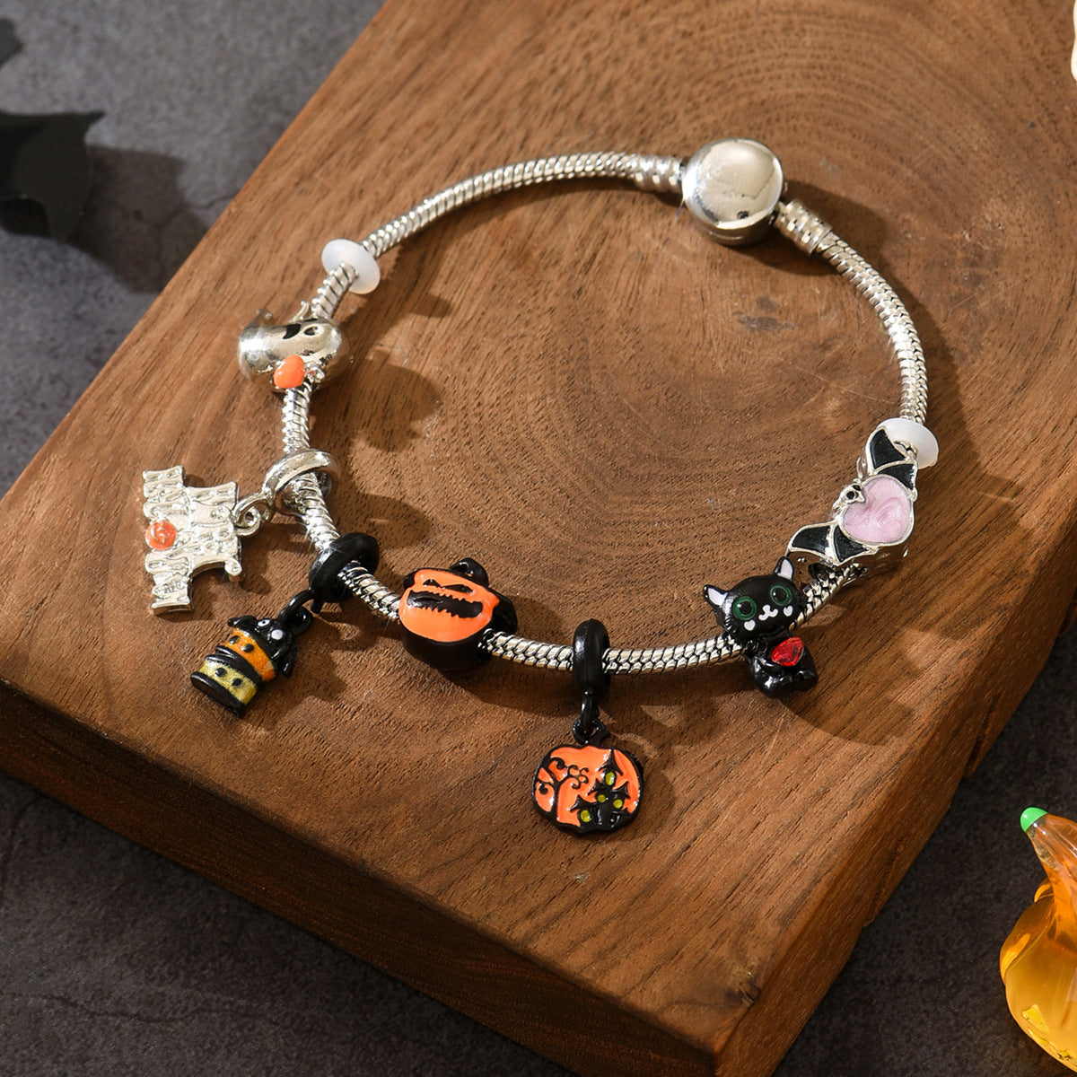 Wholesale  Oil-Drip Bat Pumpkin Evil Eye Bracelet