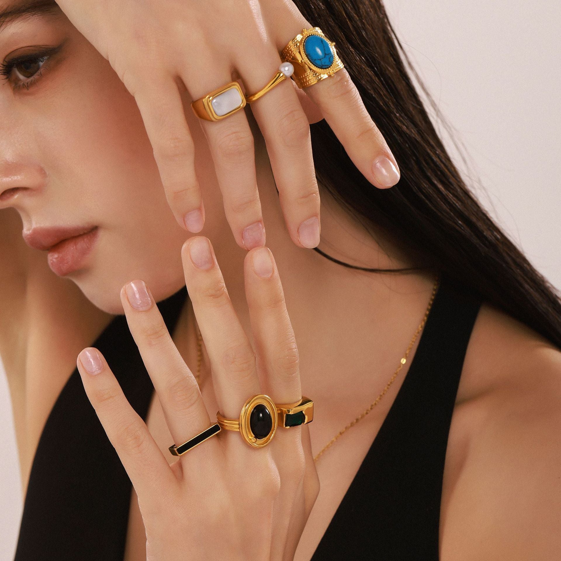 Wholesale zircon inlay ring stainless steel color retention finger ring