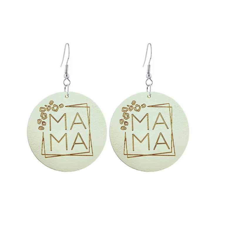 Wholesale Mother's Day Gift MAMA Wooden Earrings ACC-ES-YiYuan015