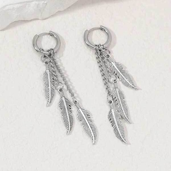 Wholesale Colorful Stainless Steel Feather Earrings