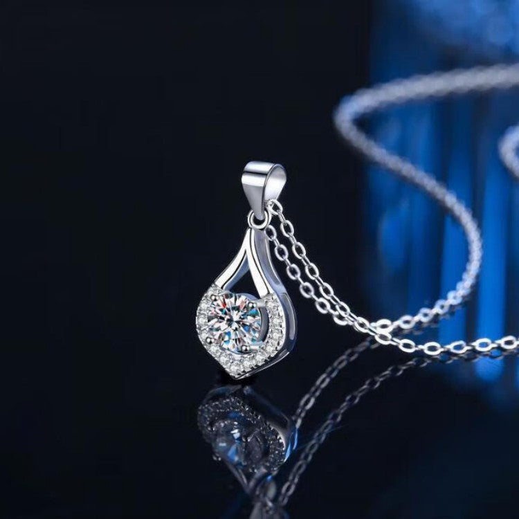 Wholesale Water Drop Mosan Diamond Silver Necklace