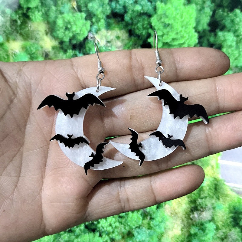 Wholesale Halloween Funny Acrylic Bat Moon Earrings