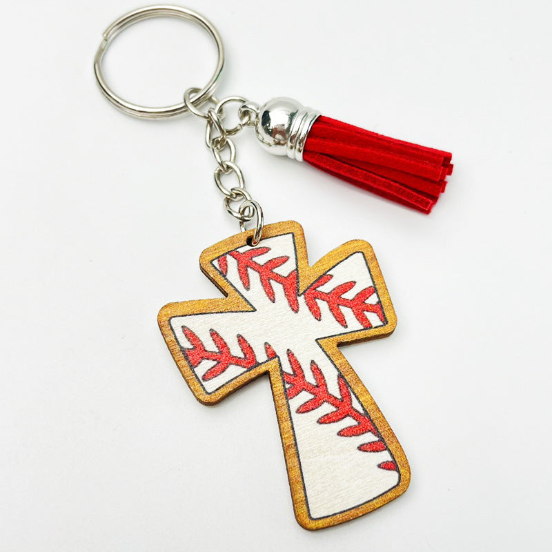 Wholesale 2pcs Sports Balls Retro Football Baseball Softball Basketball Wooden Keychain Creative Keychain ACC-KC-HY028