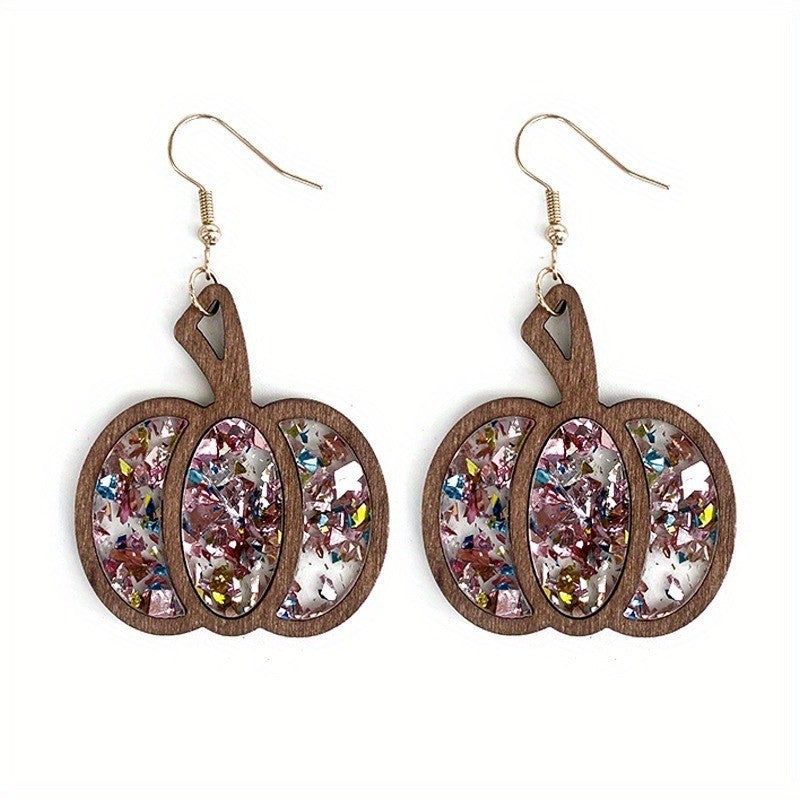 Wholesale  Pumpkin Wood Earrings Retro Leaf Design Jewelry Accessory Fall Gift