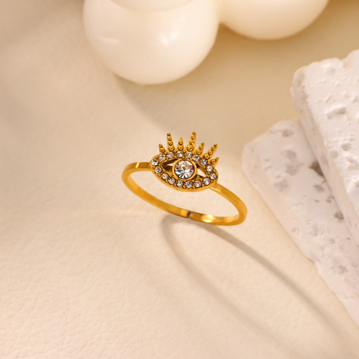 Wholesale Gold Plated Stainless Steel Evil Eye Open Ring - Fashion Accessory for Boutique Resale