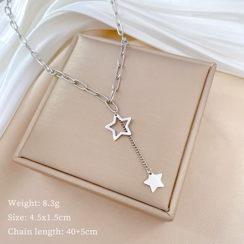 Wholesale Titanium Steel Chain Tassel Star Necklace Clavicle Chain ACC-NE-LiGe015