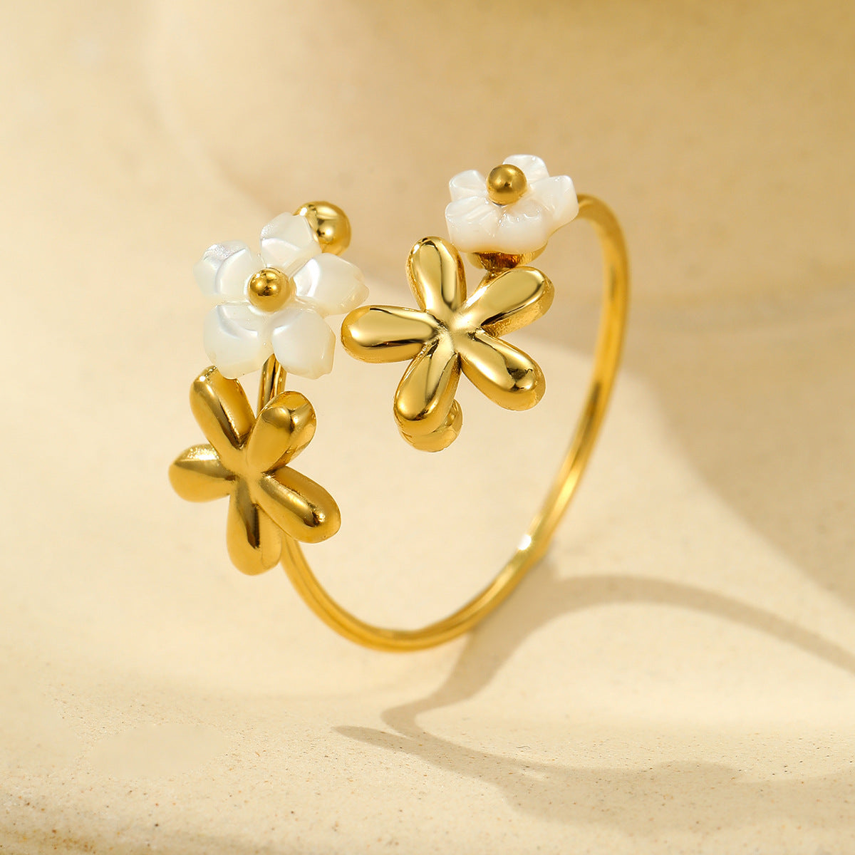Wholesale flower 18K gold stainless steel ring