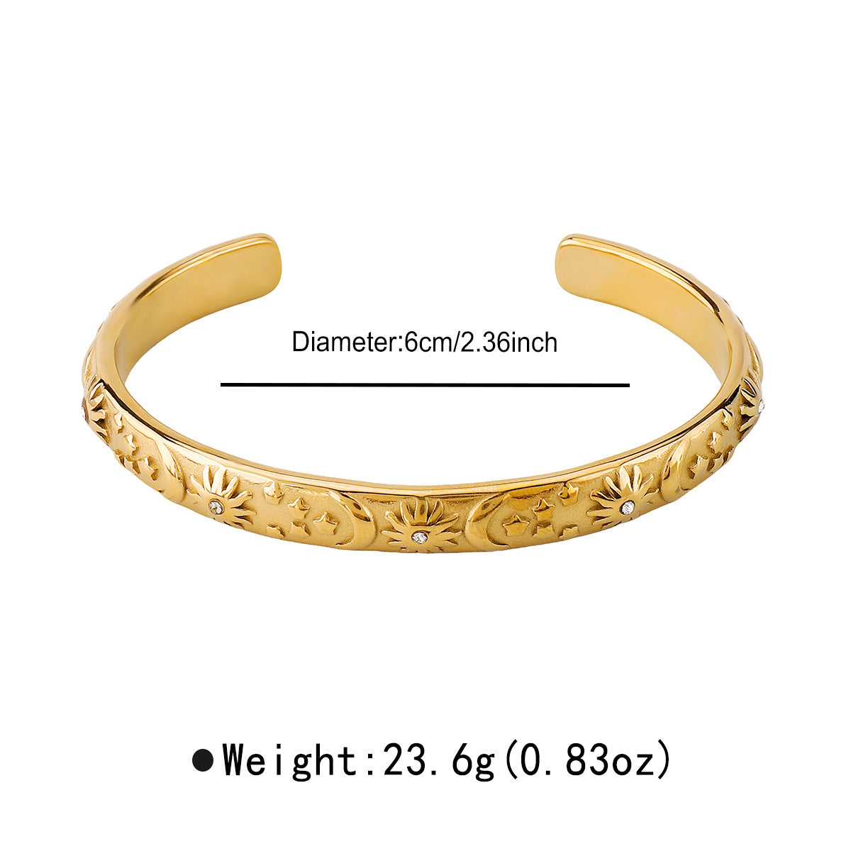 Wholesale embossed star and moon pattern inlaid zircon bracelet stainless steel elegant versatile bracelet