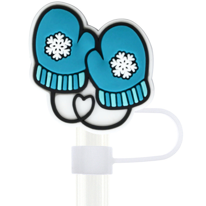 Wholesale Random 100pcs Winter Series 10mm PVC Soft Straw Tube Cap ACC-SCR-RYY081