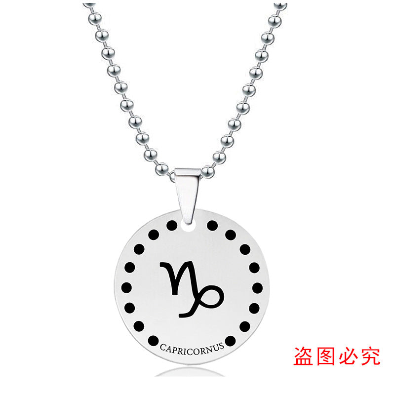 Wholesale Twelve Constellations Stainless Steel Round Pendant Christmas  Necklace