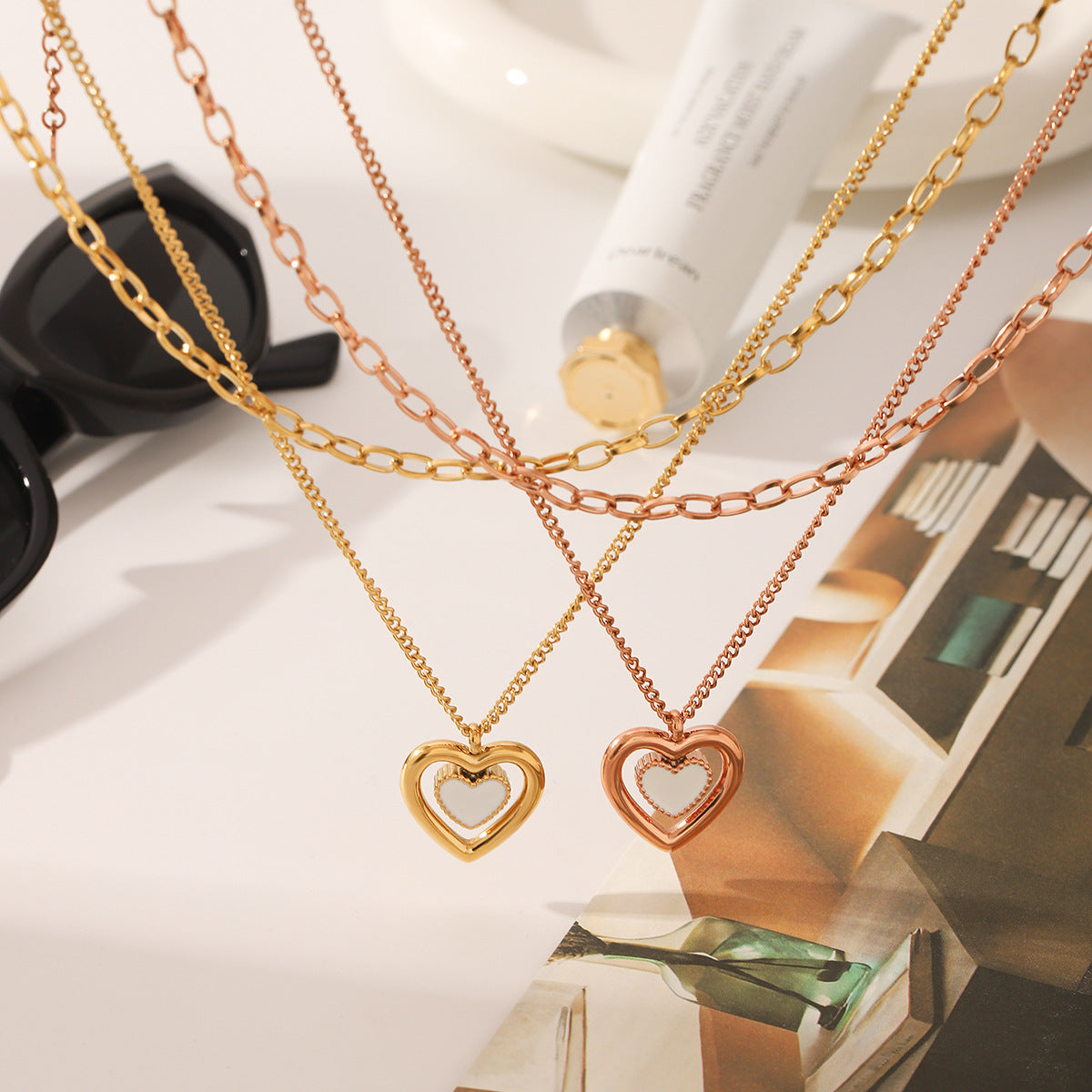 Wholesale  Stainless Steel Gold-plated Heart-shaped Pendant Necklace